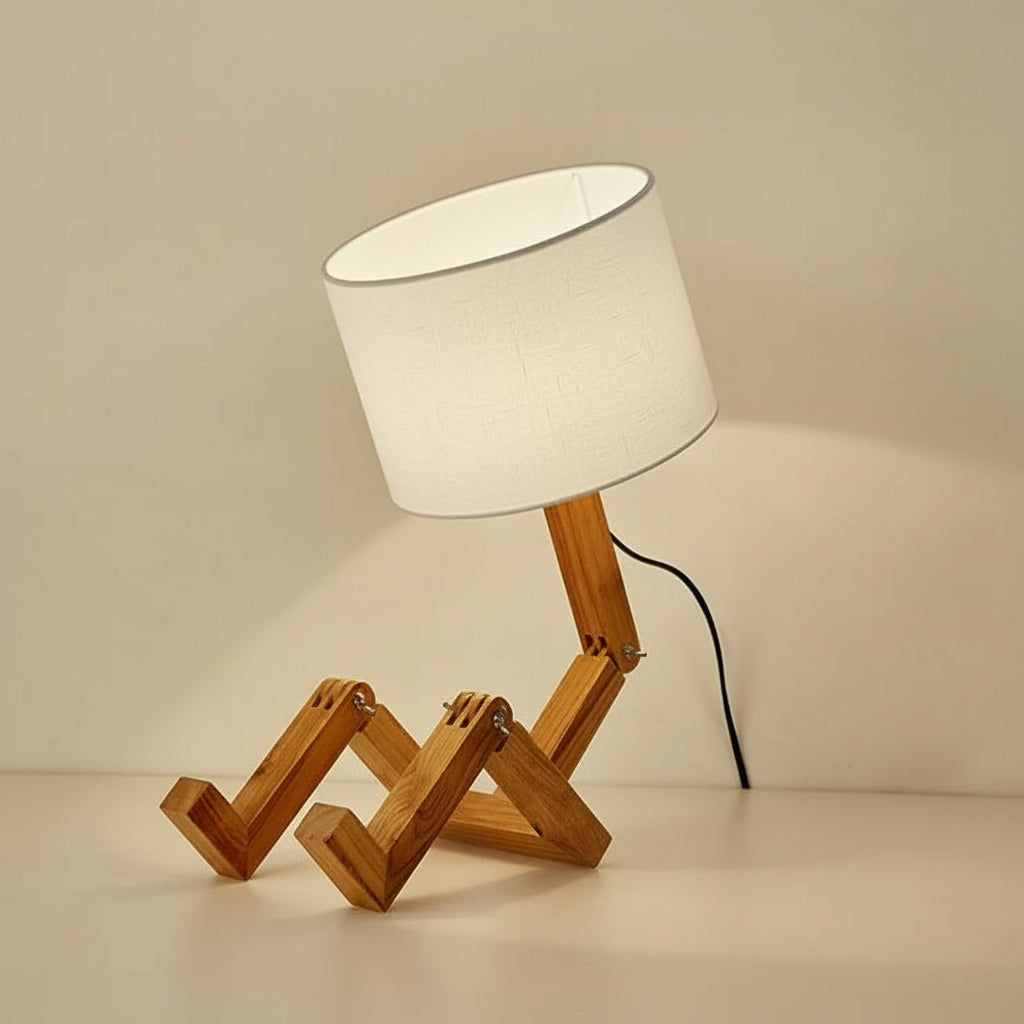 Lampe robot en bois- Élégance naturelle et lumière douce
