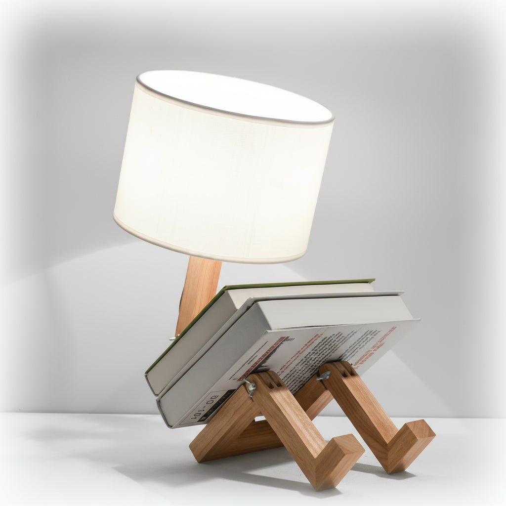Lampe robot en bois- Élégance naturelle et lumière douce